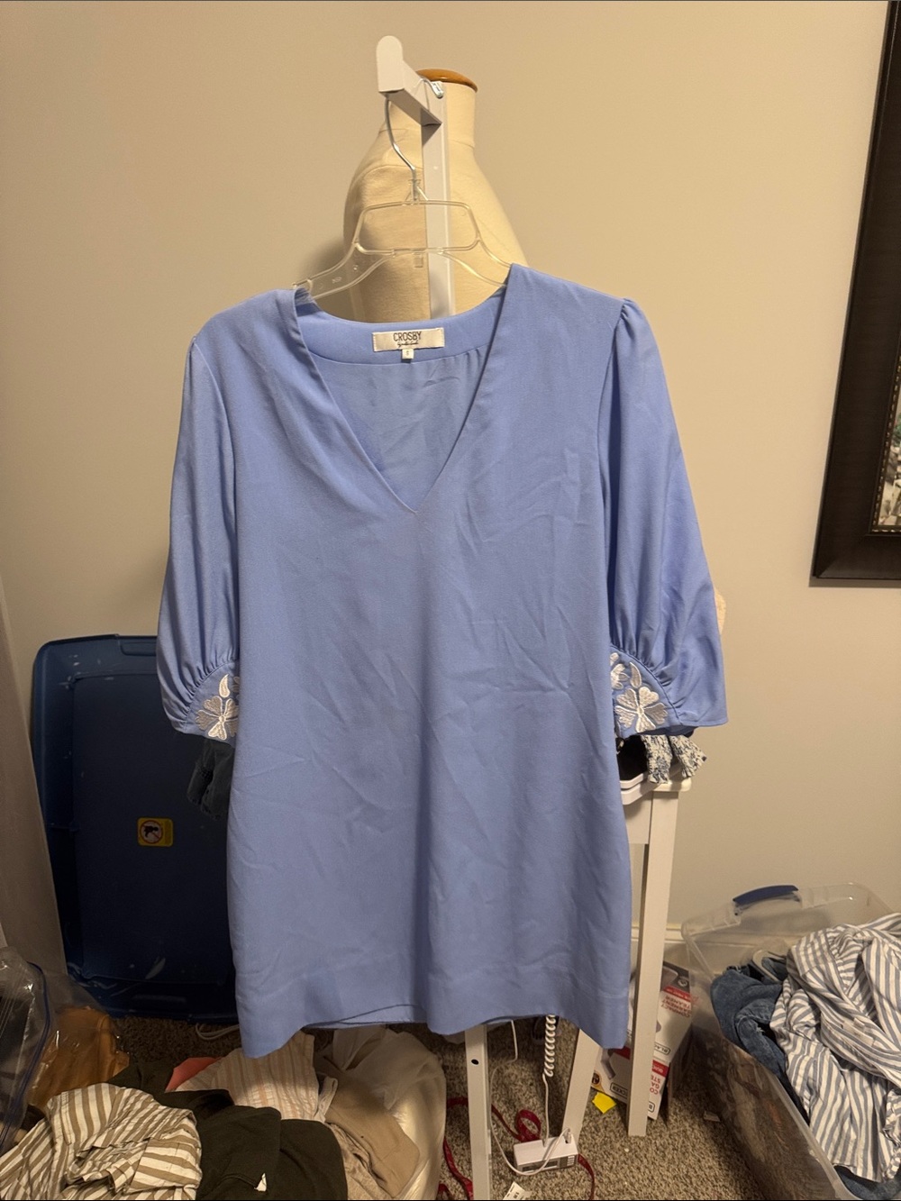 CROSBY by Mollie Burch Periwinkle dress with Embroidered Cuffs